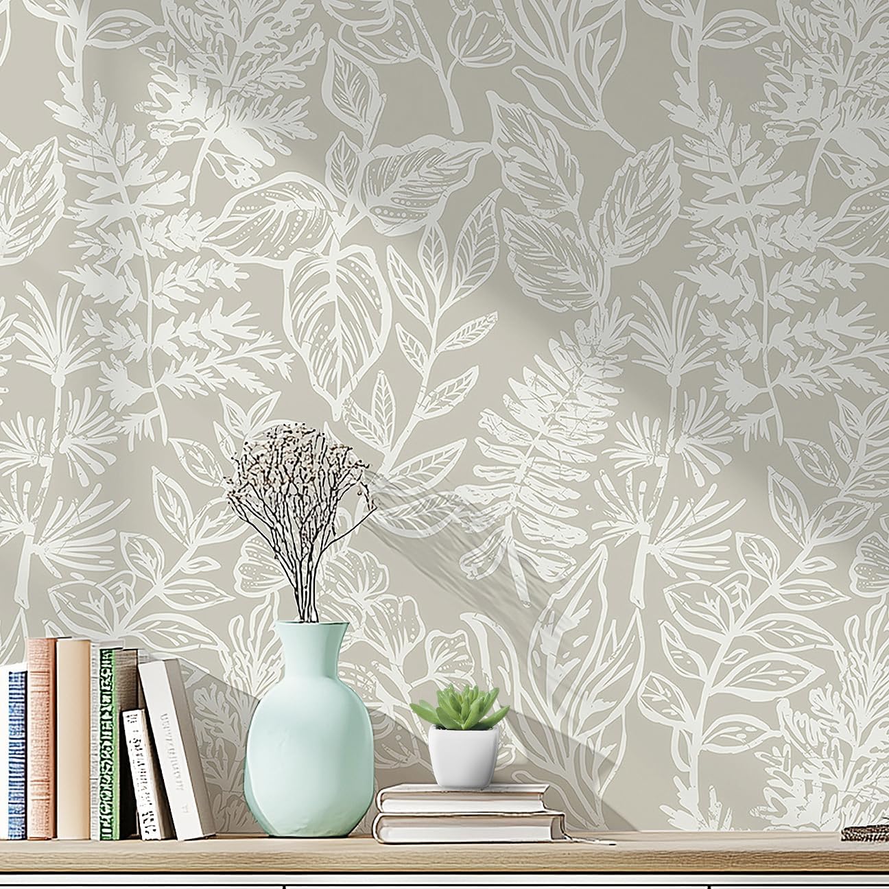 Safiyya Peel and Stick Wallpaper Boho Modern Beige Leaf Contact Paper Peel and Stick Wall Paper Self Adhesive Removable Wallpaper for Bedroom Bathroom Vinyl Roll 78.7"x17.3"