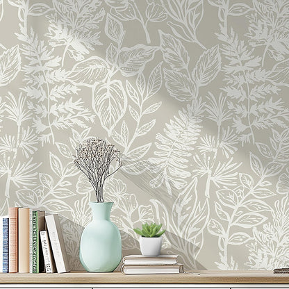 Safiyya Peel and Stick Wallpaper Boho Modern Beige Leaf Contact Paper Peel and Stick Wall Paper Self Adhesive Removable Wallpaper for Bedroom Bathroom Vinyl Roll 78.7"x17.3"