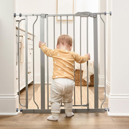 Regalo Safety 29-38.5" Baby Gate for Doorways & Bottom of Stairs, Pressure Mounted Baby Gate with Door for Babies, Toddlers & Pets, Tested & Safe for 30 Years, American Designed, American Owned, White