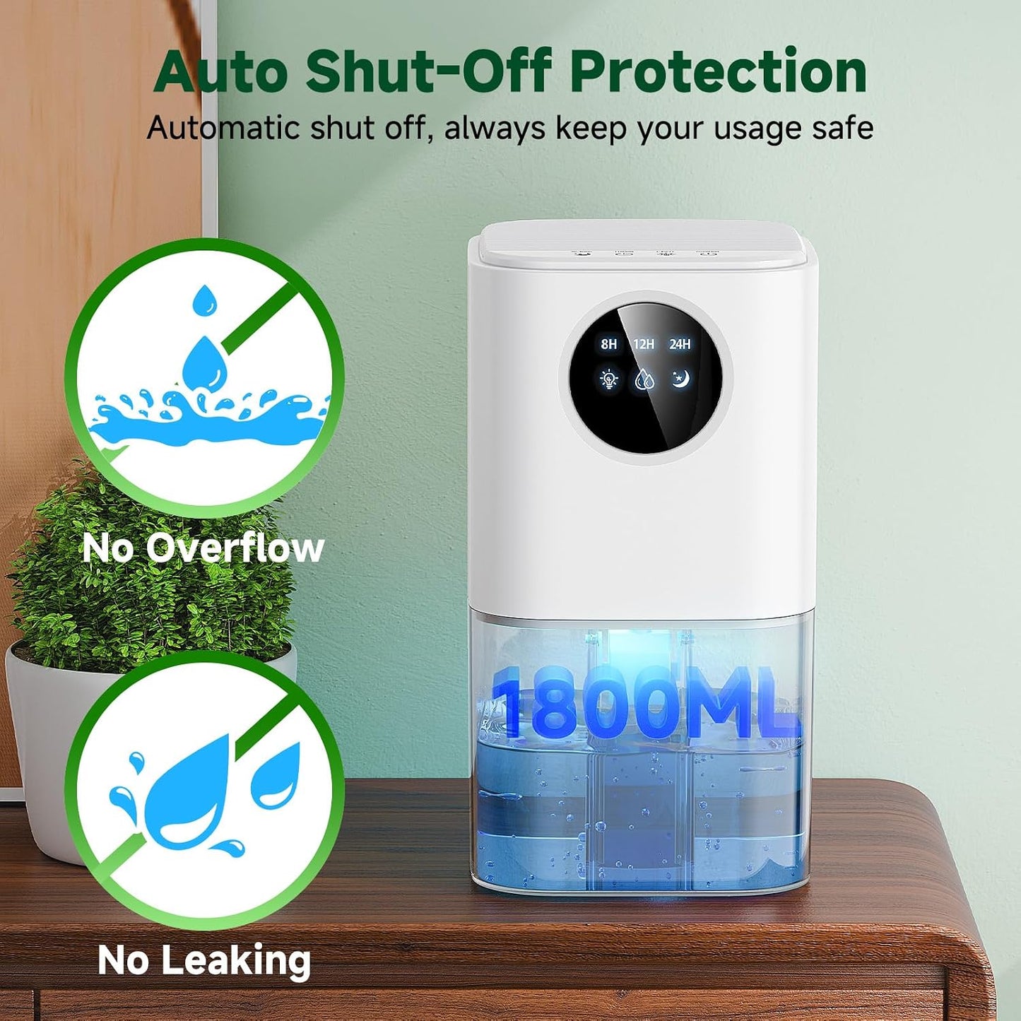 Dehumidifier, 60 OZ Water Tank Dehumidifiers for Bathroom Bedroom with Auto Shut Off & Defrost Timer Sleep Mode and 7 Colors LED Light, Quiet Small Dehumidifiers for Home Room Closet RV (White)