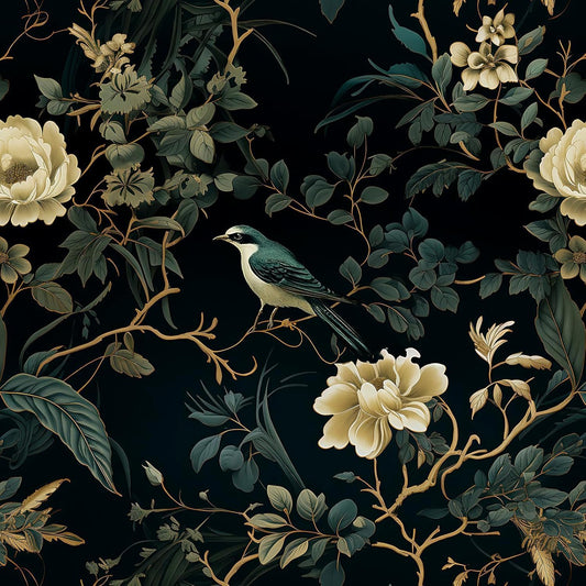 Nukofal Dark Floral Peel and Stick Wallpaper Vintage Floral Contact Paper 16.9inchx118.1inch Flowers Bird Wallpaper Peel and Stick Boho Leaf Self Adhesive Removable for Bathroom Wall Paper Decor