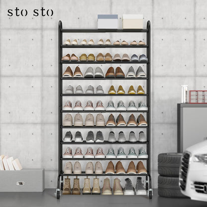 STO STO Expandable Shoe Rack, 3-Tier Metal Small Shoe Rack for Closet, Up to 16 Pairs Adjustable Shoes Racks Storage for Front Door Entrance, Free Standing Shoes Rack Organizer for Entryway, Black