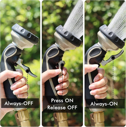 RESTMO Hose Nozzle with Easy Self-Lock Trigger, Heavy Duty Metal Water Hose Sprayer with 9 Spray Patterns and On/Off Valve, Ideal for Outdoor Lawn & Garden Watering, Car & Pet Washing