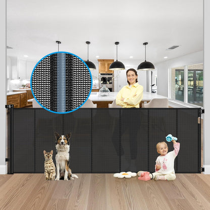 42 Inch Extra Tall Retractable Baby Gates with Reinforced Strips 55 Inch Wide Outdoor Retractable Dog Gate No Sag Extra Tall Baby Gate for Doorway Anti-Scratch Mesh Gates for Kids or Pets, White