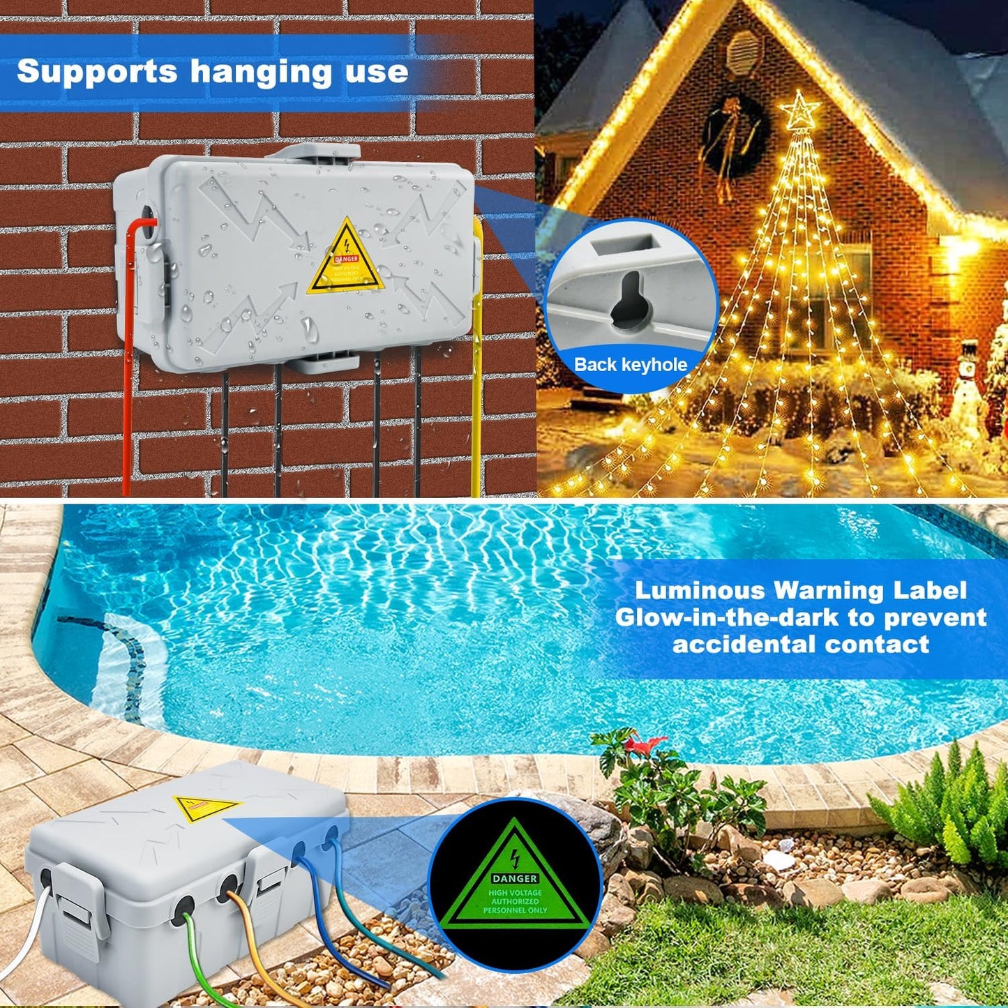Hrensaw Large Outdoor Electrical Box(12.5x8.5x5inch),IP54 Waterproof Outdoor Outlet Covers,Weatherproof Extension Cord Covers Protect Outlet,Plug,Timer,Power Strip,Holiday Light,Green