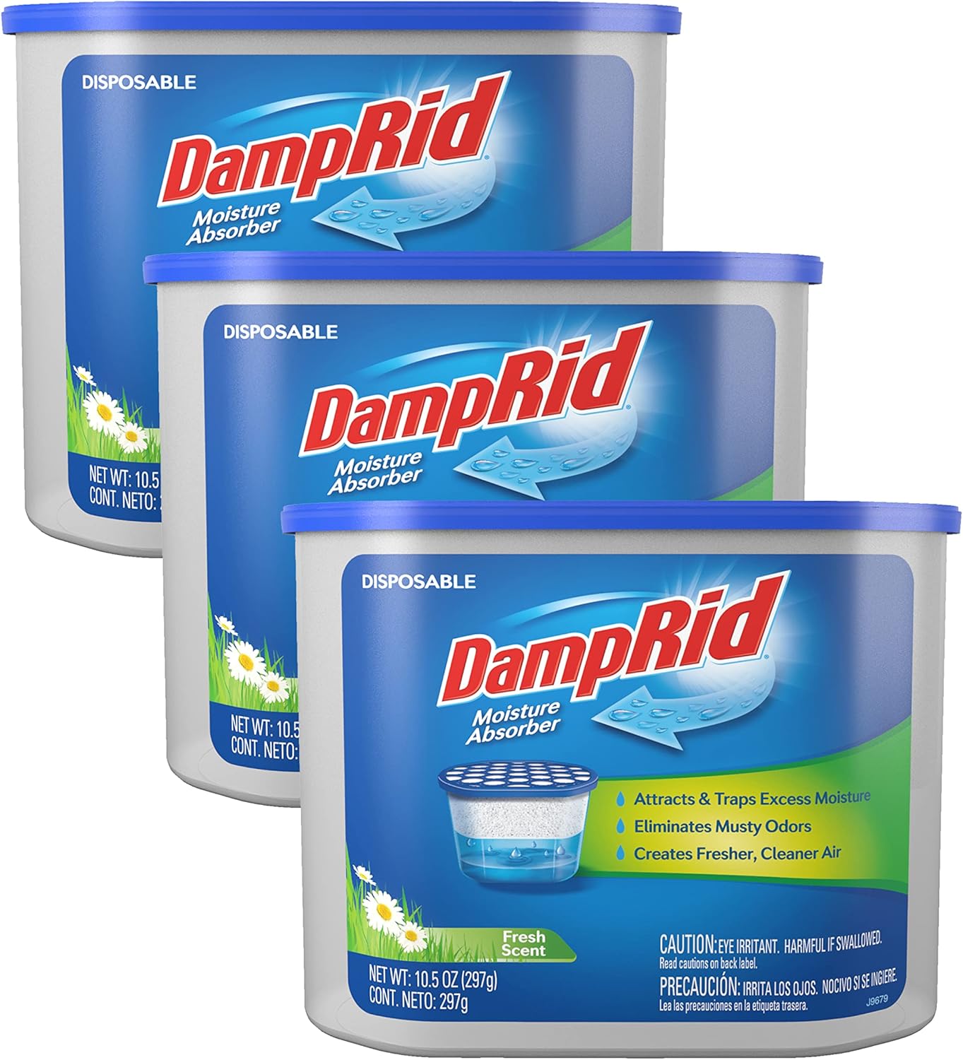 DampRid Fragrance Free Disposable Moisture Absorber - 10.5 oz. Each - 3 Pack – Attracts & Traps Excess Moisture, Eliminates Musty Odors, Creates Fresher, Cleaner Air White