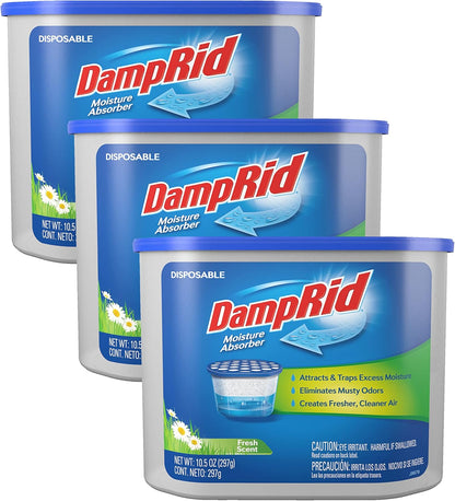 DampRid Fragrance Free Disposable Moisture Absorber - 10.5 oz. Each - 3 Pack – Attracts & Traps Excess Moisture, Eliminates Musty Odors, Creates Fresher, Cleaner Air White