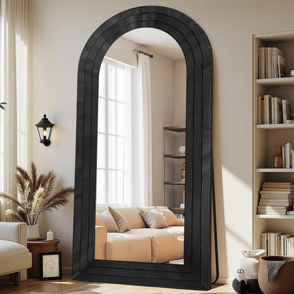 Antok Full Length Mirror with Solid Wood Frame, 71"×32" Wall Mounted Oversized Floor Mirror with Stand, Leaning Standing Hanging for Bedroom Living Room Entryway, Walnut, Arched Syle