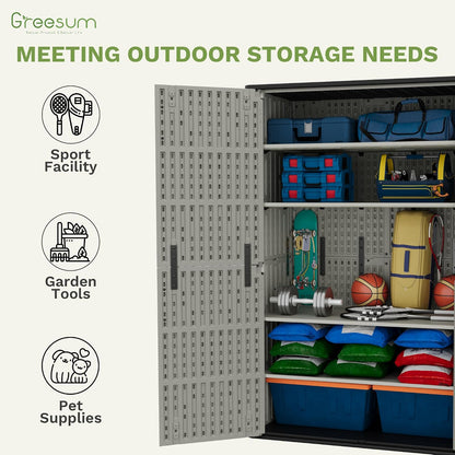 Greesum Outdoor Storage Cabinet, 26 CUFT Deck Box Without Shelves, Waterproof Plastic Storage Shed for Patio Cushions, Gardening Tools, Lockable and Sidehandles, UV Resistant, Beige