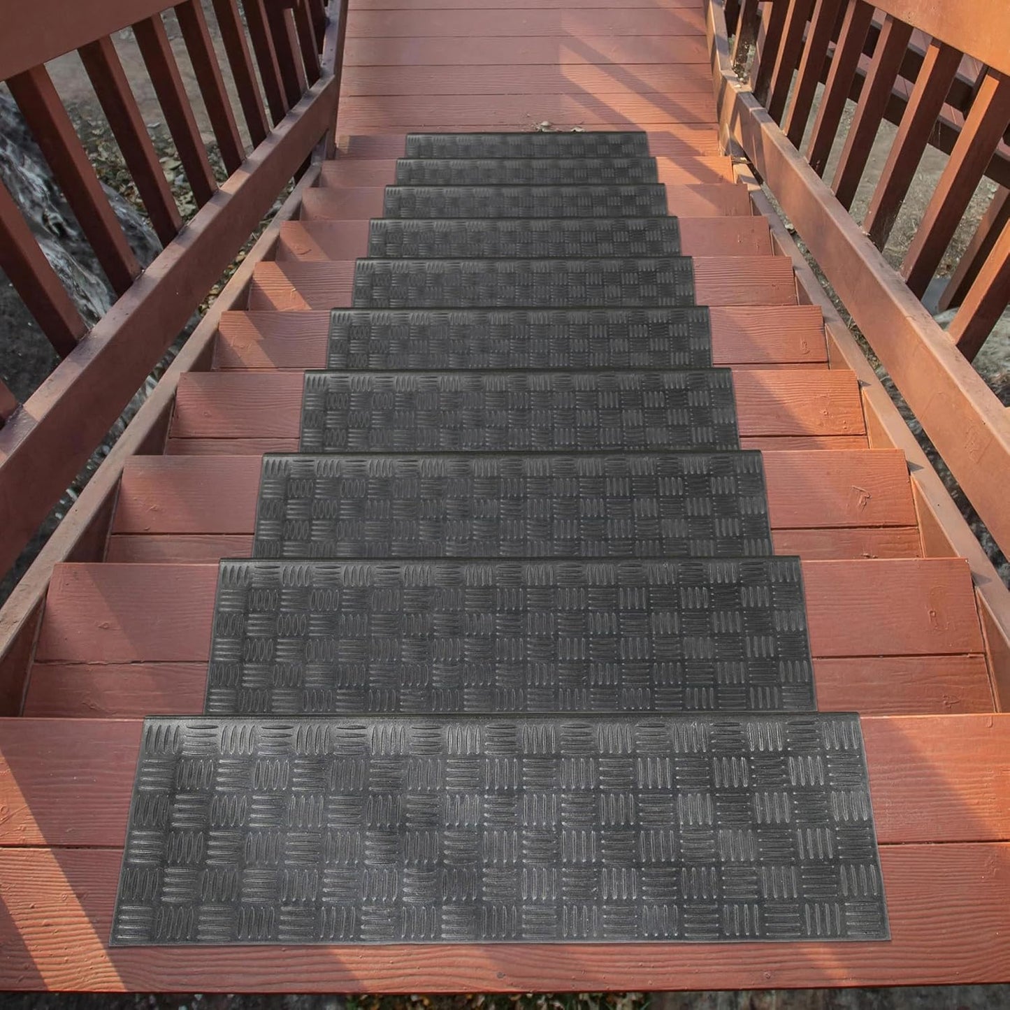 Ottomanson Non Slip Stair Treads Indoor – Peel and Stick Carpet Stair Treads for Wooden Stairs, Self Adhesive Anti Slip Stair Pads for Kids & Pets – 7.9" x 29.9", 7 Pack – Black