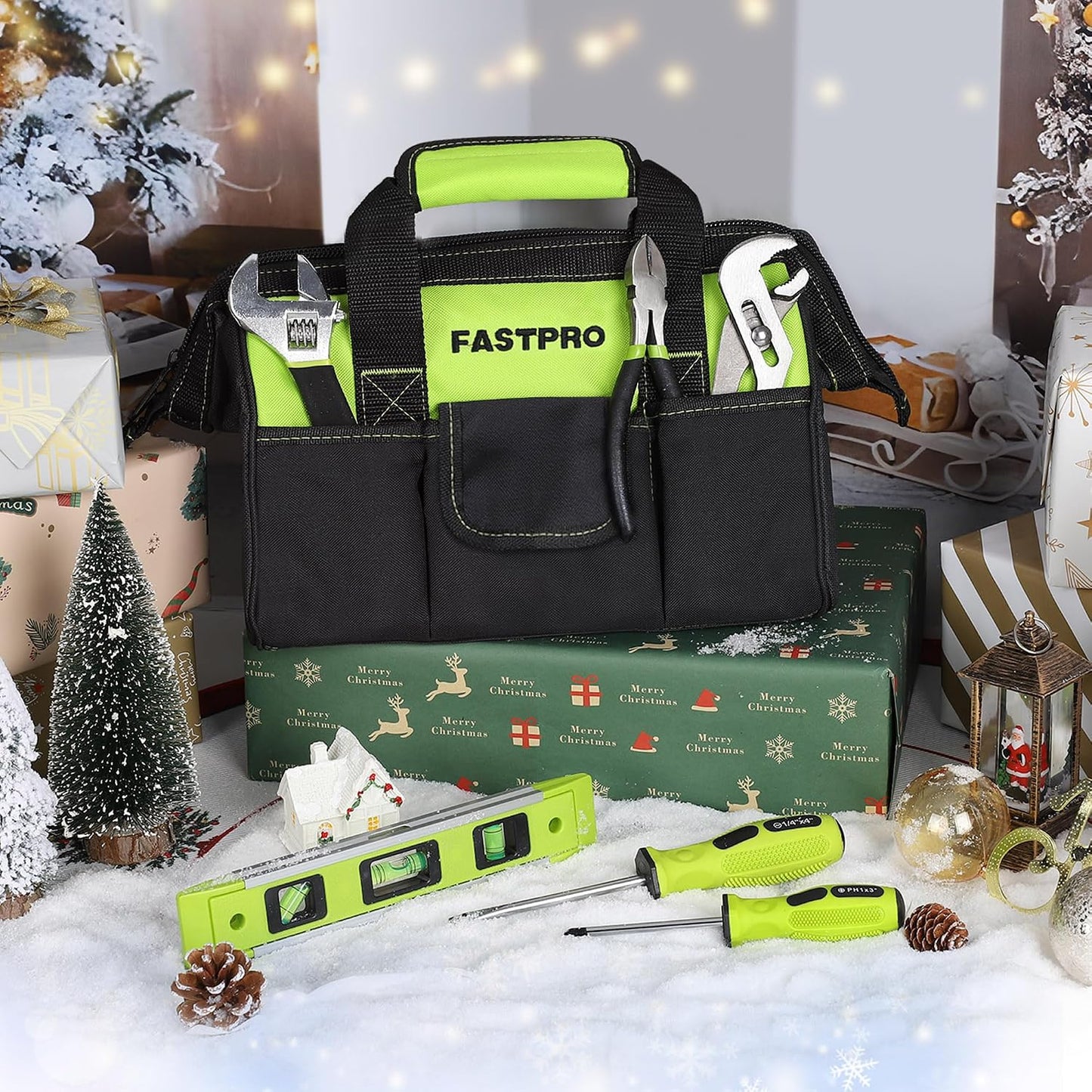 FASTPRO 236-Piece Home Repairing Tool Set, Mechanics Hand Tool Kit with 12-Inch Wide Mouth Open Storage Bag, Household Tool Set for DIY, Home Maintenance, Green