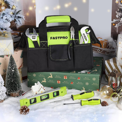 FASTPRO 236-Piece Home Repairing Tool Set, Mechanics Hand Tool Kit with 12-Inch Wide Mouth Open Storage Bag, Household Tool Set for DIY, Home Maintenance, Green