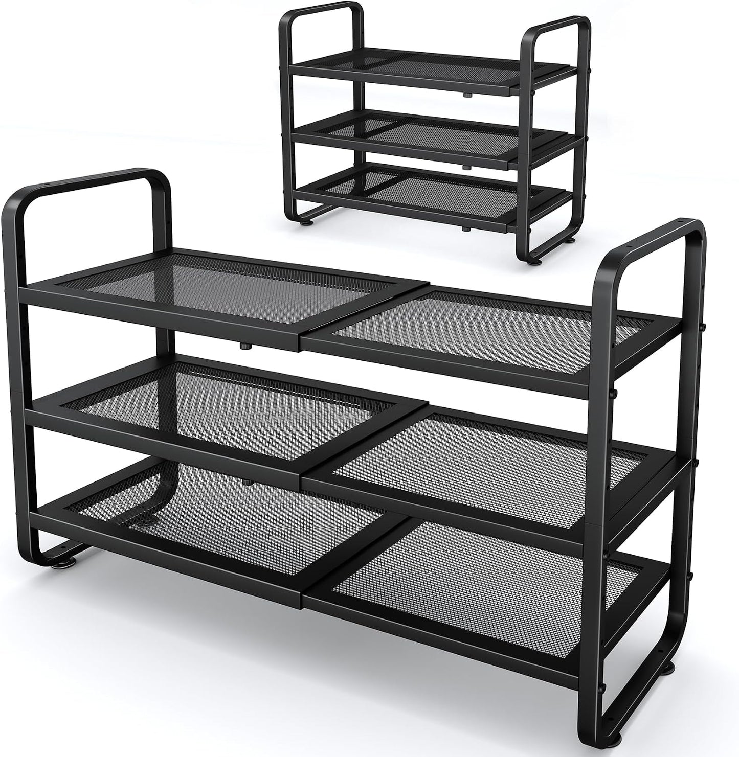 SNTD Shoe Rack - Expandable Shoe Organizer for Closet, Adjustable Metal Shoe Shelf Storage, Stackable Long Shoe Stand Holder for Garage, Entryway, Door Entrance (Black, 2-Tier)
