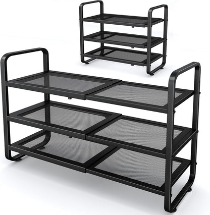 SNTD Shoe Rack - Expandable Shoe Organizer for Closet, Adjustable Metal Shoe Shelf Storage, Stackable Long Shoe Stand Holder for Garage, Entryway, Door Entrance (Black, 2-Tier)