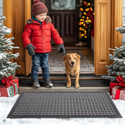 Smiry Front Door Mat Outside Entrance, Heavy Duty Natural Rubber Doormat, Non Slip, Trap Dirt and Moisture, Easy Clean, Low Profile Welcome Floor Mats for Indoor Outdoor Entry, 29.5x17 Inch, Black