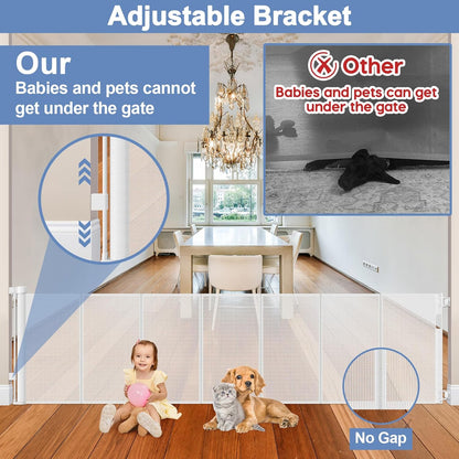 Reinforced Retractable Baby Gates with Support Beam 60" Wide Retractable Dog Gate Indoor Prevent Children and Dogs from Crawling Under Outdoor Dog Gate for Deck Mesh Gates for Kids or Pets, Black
