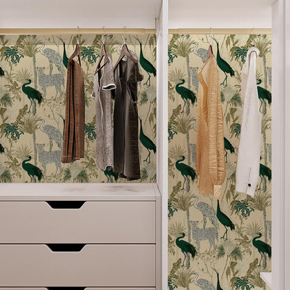 Peel and Stick Wallpaper, Leopard, Crane & Tropical Plant Pattern, Self - Adhesive Removable, PVC Contact Paper for Bedroom/Living Room/Kitchen/Bathroom/Cabinet, Renter Friendly ﻿