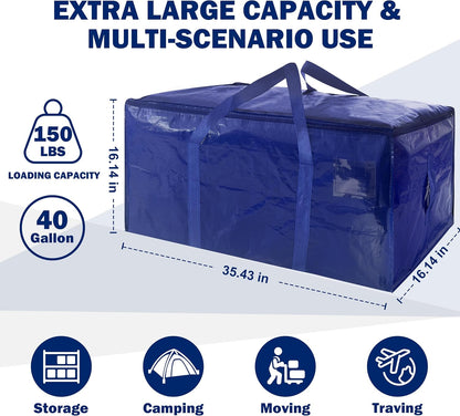8 Pack Extra Heavy Duty Large Moving Bags with Strong Zipper & Carrying Handles, Sturdy Clothes Storage Bags Totes Bins, Packing Bag Move Boxes College Moving Supplies, Dark Blue - 24 gal