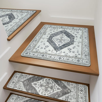 OJIA Non-Slip Carpet Stair Treads for Wooden Steps Set of 15, 30''X8'' Indoor Runner Resistant Rugs Rubber Safety Mats for Dogs, Kids & Elders, Stairway Grip