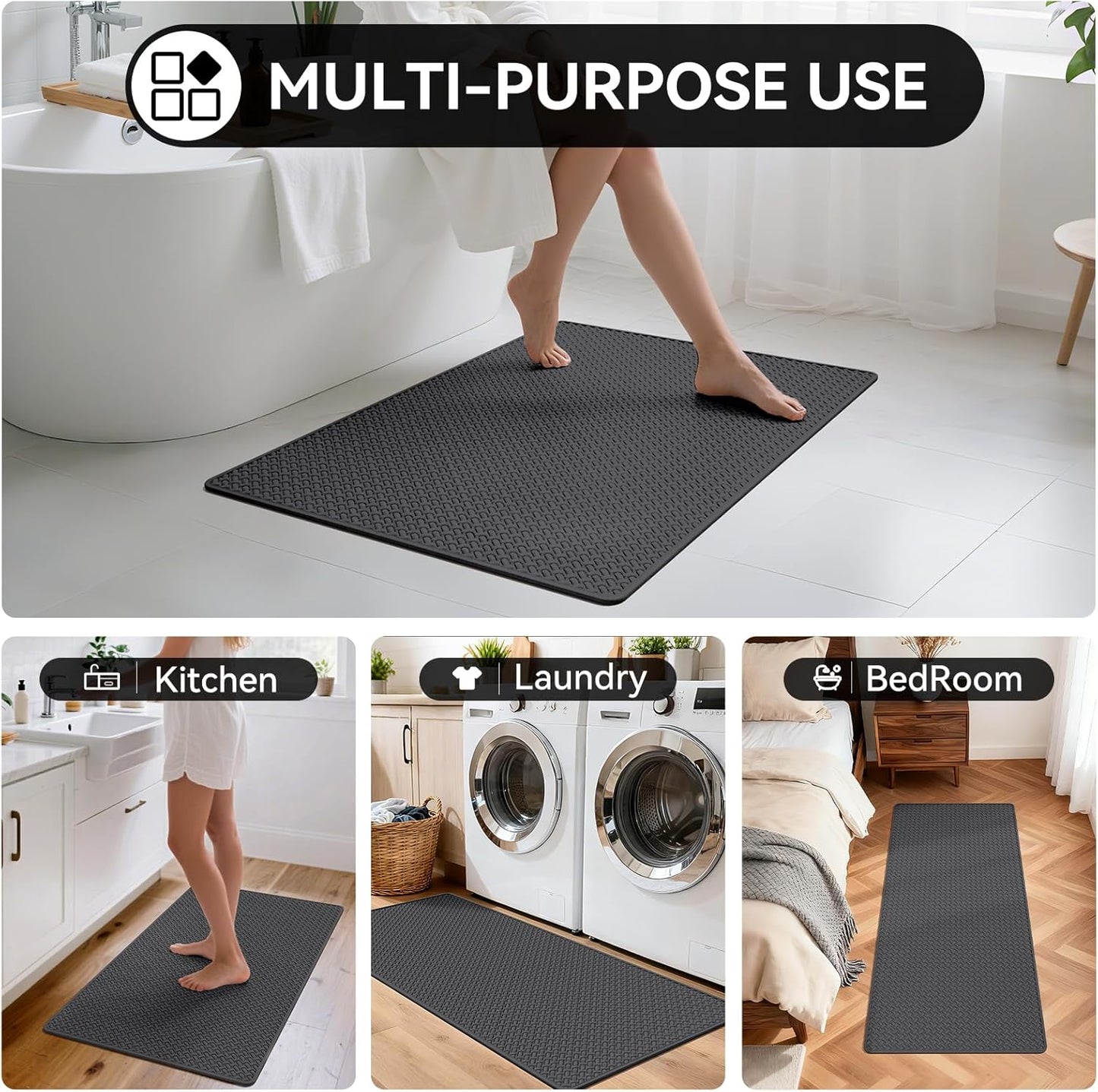 YDKGL Bathroom Rugs Non Slip, Super Absorbent Quick Dry Bath Mats for Bathroom, Foam Weave Texture Thin Bath Rugs Washable with Rubber Backing Fit Under Door Outside Shower,16" x 24“