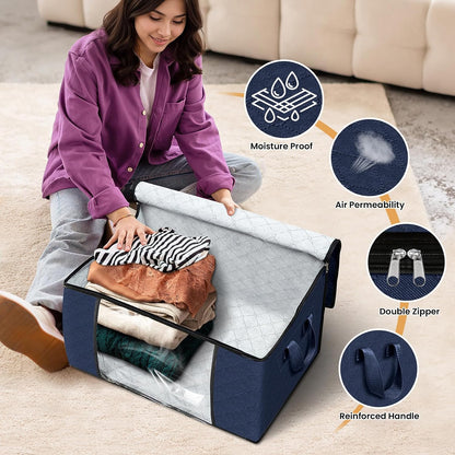 Fab totes 6 Pack Storage Bags for Clothes and Blanket, Foldable Closet Organizers and Storage with Zippers, Clear Window and Handles, Fabric Storage Bins for Sweater, Comforter, Bedding,Linen Sheets