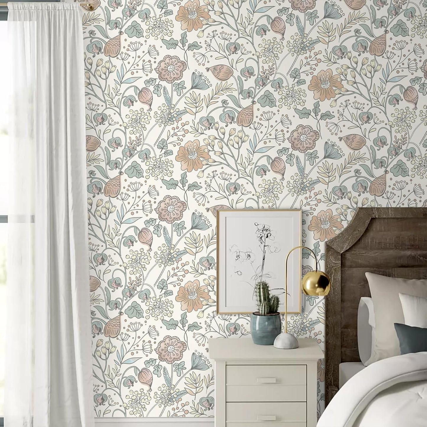 HeloHo Blue Floral Wallpaper Peel and Stick Self Adhesive Removable Wall Paper 16.1" X 118" Renter Friendly Waterproof Wallpaper Contact Paper for Furniture Living Room Bedroom Decor