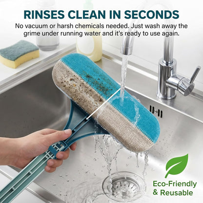 Window Screen Cleaning Brush with Long Handle, 2-in-1 Mesh Cleaner Tool & Squeegee, Double-Sided Multi-Purpose Scrubber for Glass, Sliding Door, Patio & Porch Screens (Blue)