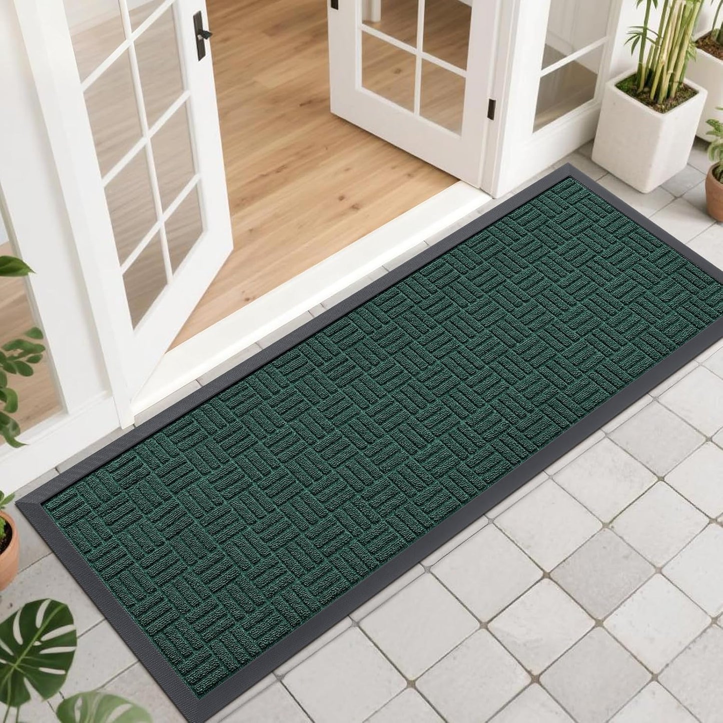 OLANLY Front Door Mat Outside Entrance 29.5x17, Absorbent, Heavy Duty Sturdy Natural Rubber Doormat Indoor Outdoor, Stain and Fade Resistant, Non-Slip Backing Low Profile Floor Mat for Entryway, Grey