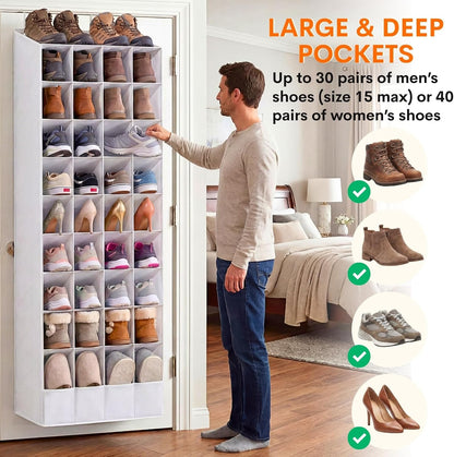 Ofiray-home 30-40 Pairs Over the Door Shoe Organizer | Large & Deep Pockets, Fits Boots, Sneakers or Larger Shoes, Space-Saving Hanging Shoe Rack