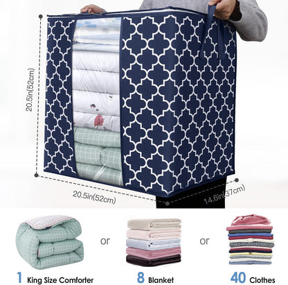 WISELIFE Storage Bags 3 Pack/100L Large Blanket Clothes Organization and Storage Containers for Comforters,Bedding, Foldable Organizer with Reinforced Handle, Clear Window, Sturdy Zippers,Gray