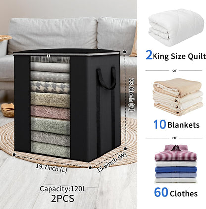 Fixwal Extra Large Blanket Storage Bags 120L Comforter Storage Bags with Reinforced Handles Breathable Clothes Storage Containers for King Comforter Bedding Pillow Sheet Grey