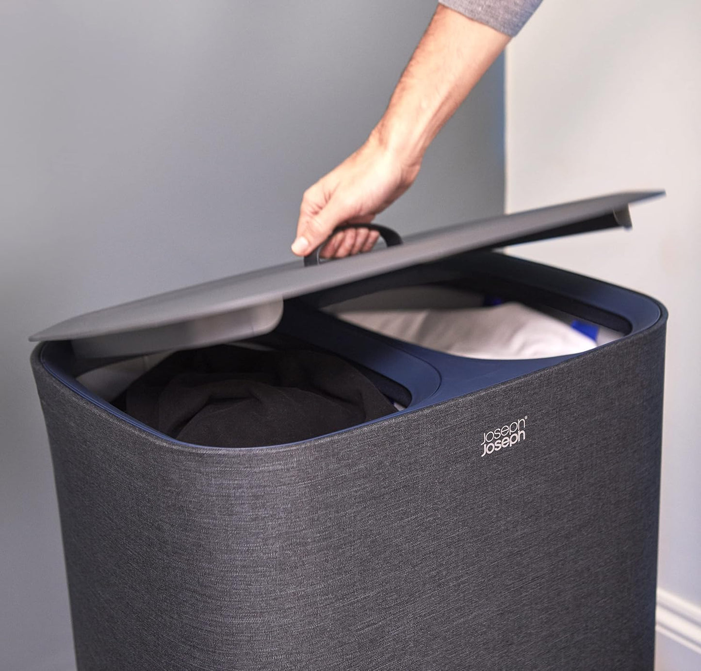 Joseph Joseph Tota Trio 90 liter/23.8 gallon Laundry Hamper Separation Basket with lid, 3 Removable Washing Bags with Handles- Ecru