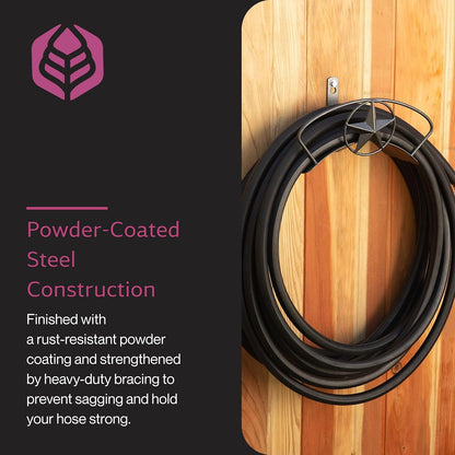 Yard Butler Heavy Duty Wall-Mounted Hose Hanger - Garden Hose Holder for Convenient Organization - Holds up to 125 Feet - Powder Coated Steel - Heavy Duty Bracing - Classic Design, Green