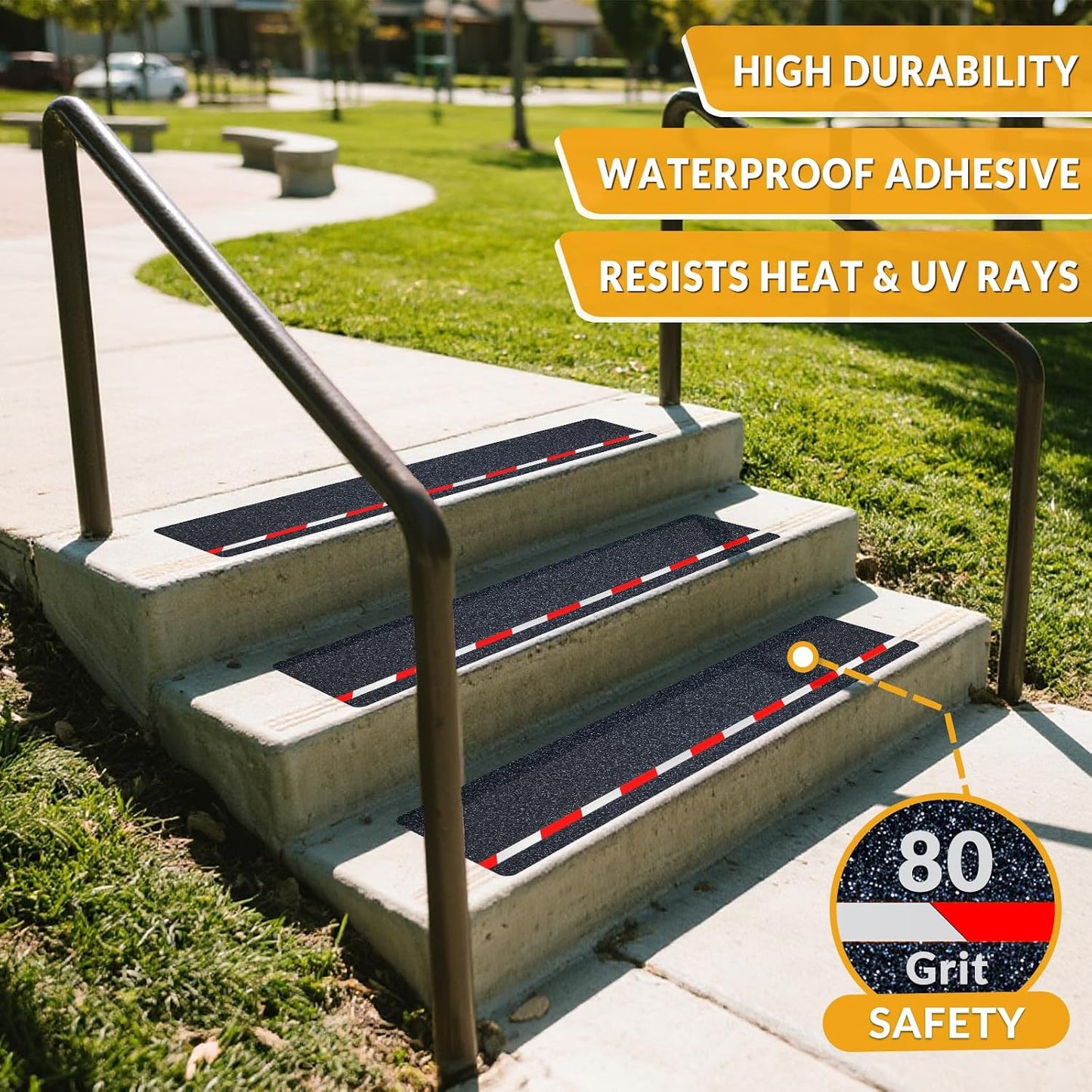LifeGrip Anti Slip Traction Treads 10 Pack, 6"x32" with Glow in Dark Stripe, Best Grip Tape Grit Non Slip, Outdoor Non Skid Tape, High Traction Friction Abrasive Adhesive for Stairs Step