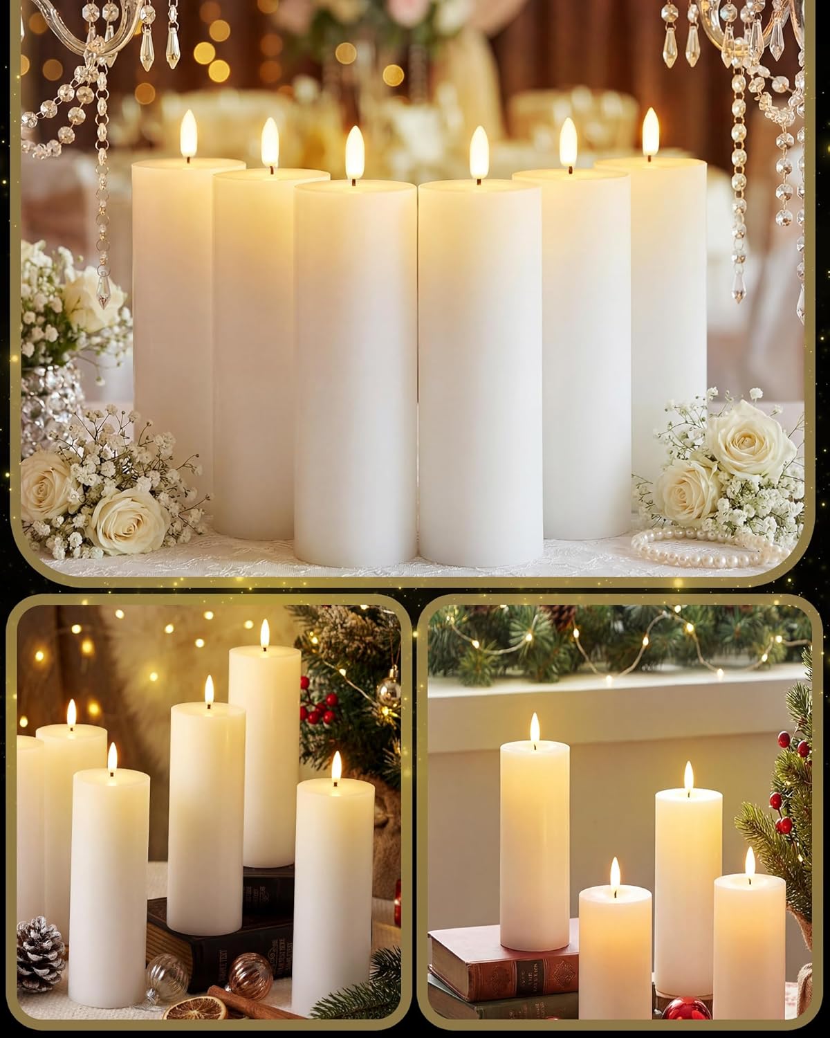 VIHOSE 9 Pack White Flameless Candles Set with Remote and Timer Flickering Flameless Battery Candles Flat Top LED Pillar for Wedding Outdoor Home Festival Decoration(D 3'' H 4'' 5'' 6'')