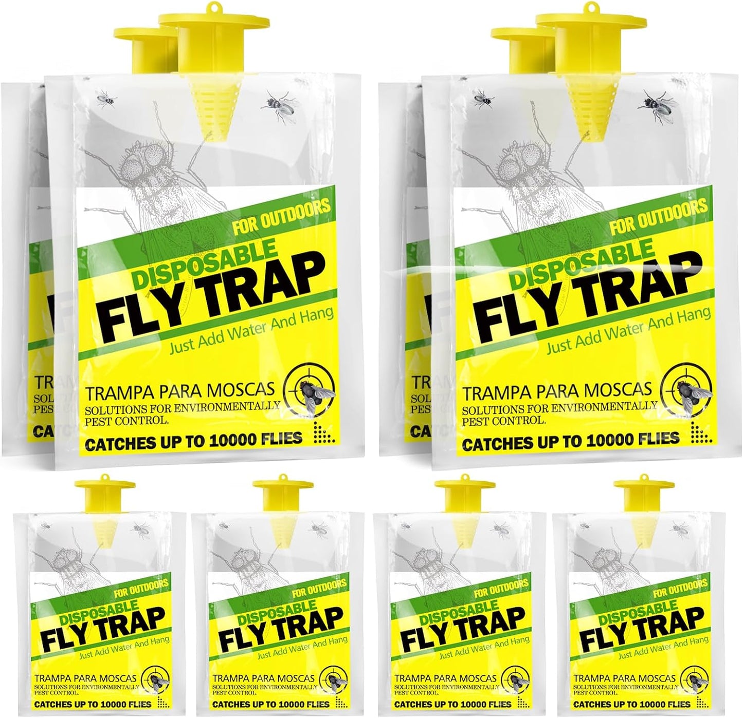 8 Pack Outdoor Hanging Fly Traps, Disposable Flies Killer Trap Bag Catcher with Natural Attractant Bait Bug Catcher and Flying Insect Trap for Outdoor Family Farm Park Orchard Garden