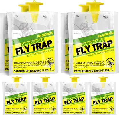 8 Pack Outdoor Hanging Fly Traps, Disposable Flies Killer Trap Bag Catcher with Natural Attractant Bait Bug Catcher and Flying Insect Trap for Outdoor Family Farm Park Orchard Garden