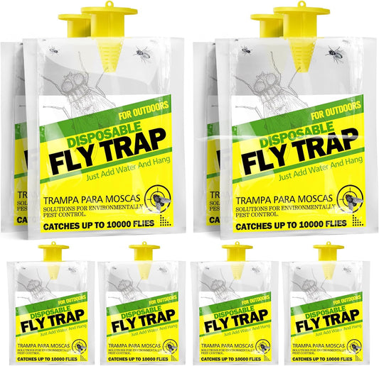 8 Pack Outdoor Hanging Fly Traps, Disposable Flies Killer Trap Bag Catcher with Natural Attractant Bait Bug Catcher and Flying Insect Trap for Outdoor Family Farm Park Orchard Garden