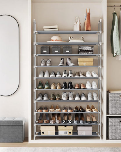 SONGMICS Shoe Rack, 10-Tier Shoe Shelf, Shoe Storage Organizer, 11 x 17.7 x 68 Inches, Metal Frame, Non-Woven Fabric Shelves, for Entryway, Bedroom, Black ULSH010B02