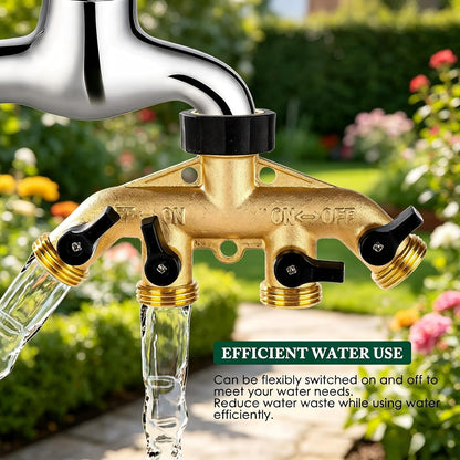 Brass Hose Splitter 2 Way, Heavy Duty Garden Hose Splitter with Shut Off Valves, Y Connector Hose Adapter, No Leak, Includes Washers & Teflon Tape – Dalmbox