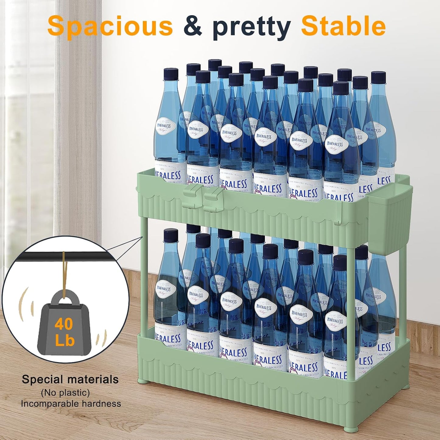 Sevenblue 2 Pack Under Sink Organizer, Under Bathroom Cabinet Organizer with Hooks Hanging Cup, Multi-Purpose Storage Shelf for Kitchen Bathroom, Black