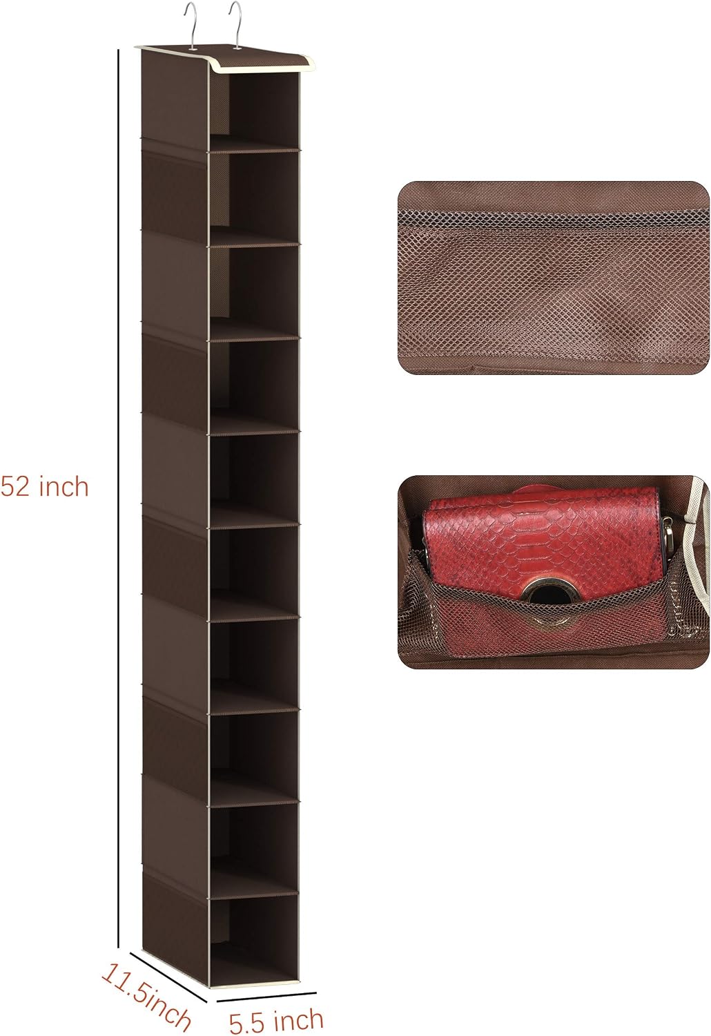 Libeder Hanging Shoe Organizer, 10-Shelf Closet Organizer with 6 Mesh Side Pockets