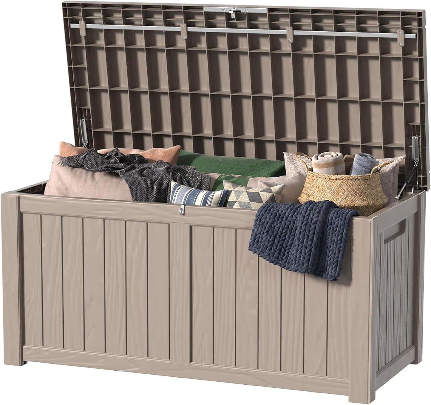 30 Gallon Outdoor Deck Box, Lockable Waterproof Outdoor Storage Boxes For Garden Tools,Indoor Cushions,Accessories Outside Storage Resin Weatherproof Container(Black)