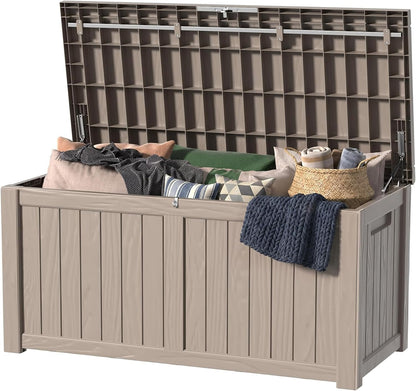 30 Gallon Outdoor Deck Box, Lockable Waterproof Outdoor Storage Boxes For Garden Tools,Indoor Cushions,Accessories Outside Storage Resin Weatherproof Container(Black)