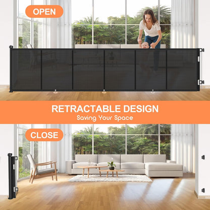 71 inch Retractable Baby Gates, EZIGO Extra Wide Baby Gate for Large Opening Extra Long Mesh Gate for Kids or Pet Dog Gate Child Safety Gate for Stairs Hallways Doorway Indoor Outdoor, Gray