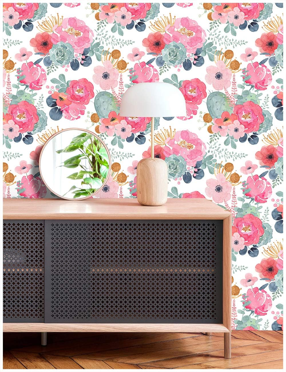 Floralplus Floral Wallpaper Peel and Stick Removable Wallpaper Boho Renter Friendly Dark Flower Wallpapers Contact Paper for Walls Cabinet Bedroom Bathroom Decor 17.5 in x 118 in