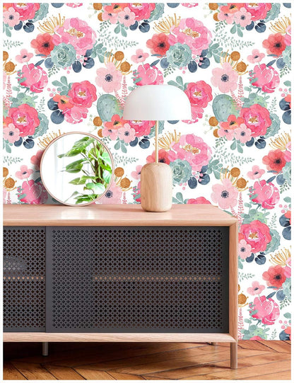 Floralplus Floral Wallpaper Peel and Stick Removable Wallpaper Boho Renter Friendly Dark Flower Wallpapers Contact Paper for Walls Cabinet Bedroom Bathroom Decor 17.5 in x 118 in