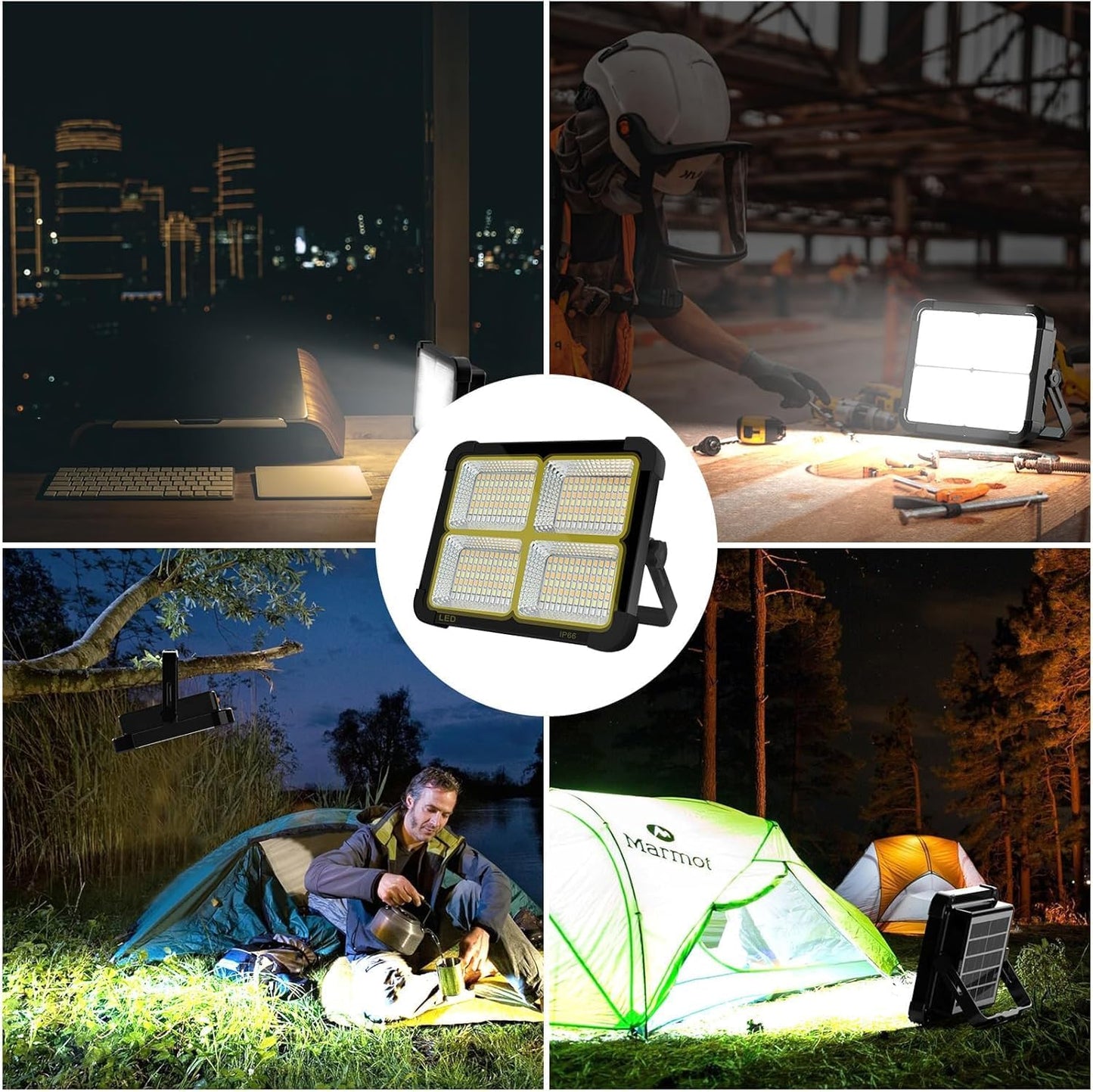 Portable LED Work Solar Light 100W 16500mAh 10000 LM with Stepless Brightness Job Site Battery Rechargeable LED Floor Light for Emergency Worklight for Hurricane