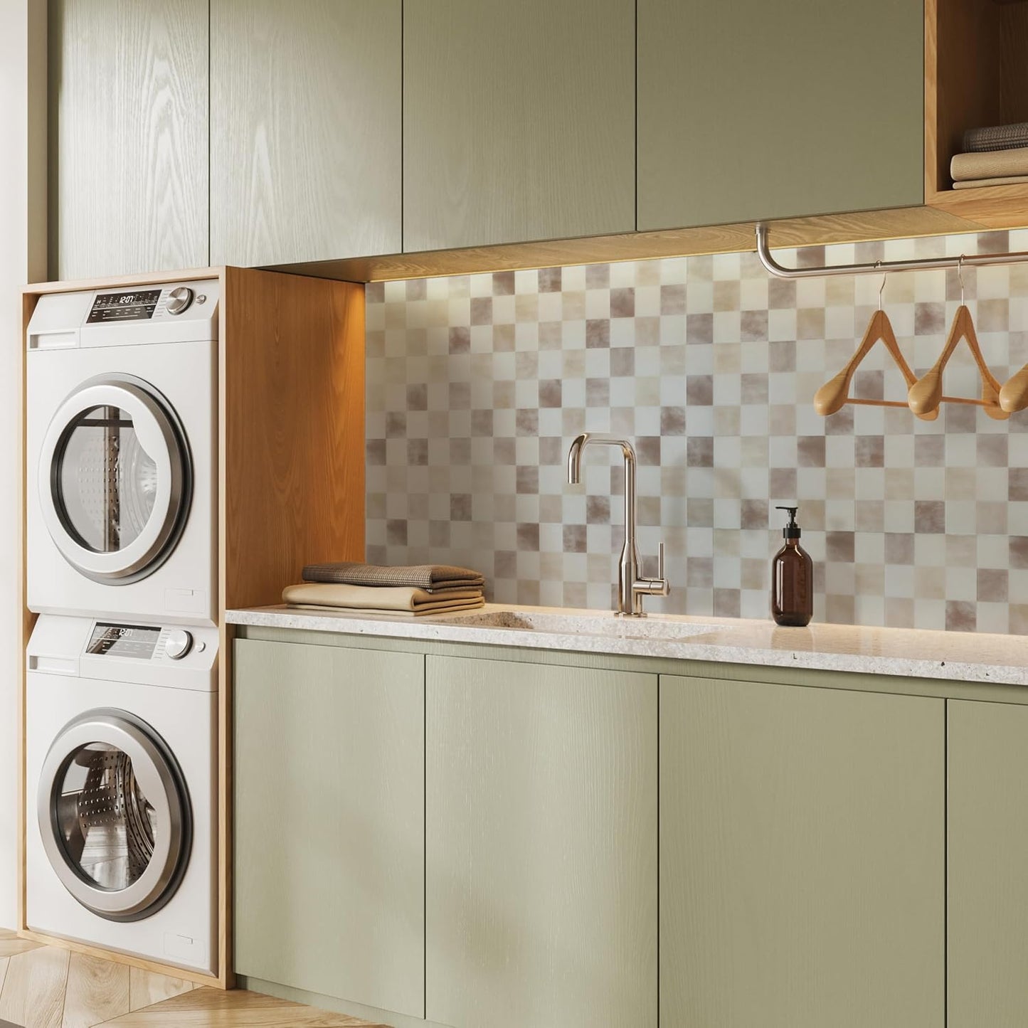 SMART TILES Peel and Stick Backsplash - 5 Sheets of 7,75" x 7,75" - 3D Adhesive Peel and Stick Tile Backsplash for Kitchen, Bathroom, Wall Tile, Checkered