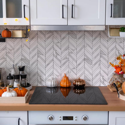Yipscazo 10-Sheet Herringbone Backsplash Peel and Stick Tile, Polished White PVC Stick on Backsplash for Kitchen, Waterproof Self Adhesive Wall Tile for Bathroom